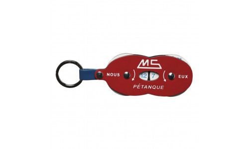 Leder Punktezähler MS-Petanque mit Schlüsselanhänger in Rot/Blau/Weiß