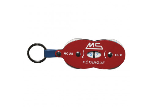 Leder Punktezähler MS-Petanque mit Schlüsselanhänger in Rot/Blau/Weiß
