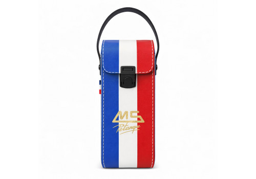 MS Petanque Ledertasche 3-farbig (blau/weiß/rot) Französische Flagge mit Trageriemen